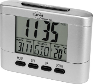 Sveglia digitale parlante con calendario, termometro, 4 suonerie a scelta 9,5x7cm