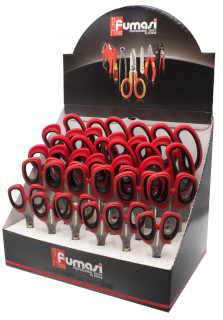 Espositore da banco con 24 forbici multiuso lame microdentate Inox rivestite al titanio