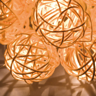 XLEDIRTB 10-F BATT CATENA A 10 LED RATTAN BALL BIANCO LUCE FISSA EFFETTO "NATURALE" IN VIMINI