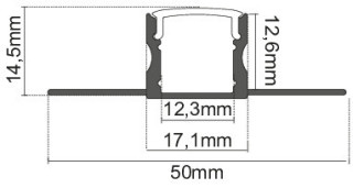 KIT Profilo alluminio x Cartongesso a parete 2mt dissipazione 24W/mt inc.12,3mm