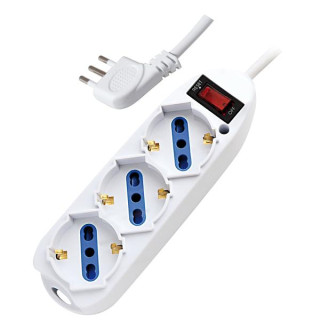Multipresa 3 prese universali + cavo + interruttore protezione Spina 10A 90° ( a pipa )