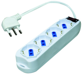 MULTIPRESA 4 PRESA UNIVERSALE SPINA 16A 90° + INTER. C/PROTEZIONE  SOVRACCARICO CAVO 3MT