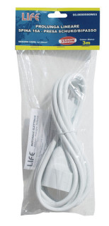 Prolunga lineare 3mt 3x1mm² bianca spina 16A presa schuko/bipasso