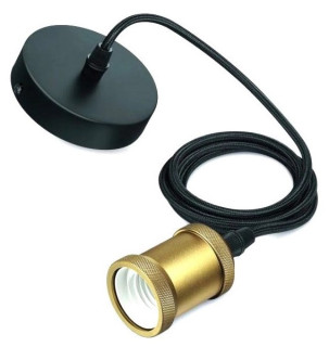 Pendant E27 colore ORO VINTAGE con portalampade e cavo tessuto