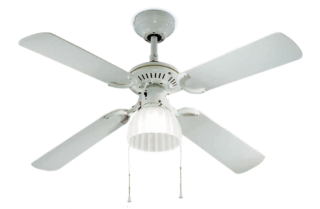 Ventilatore in metallo bianco con Kit luce E27 4 pale in legno Ø 105cm
