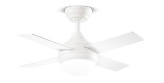 Ventilatore in metallo bianco con luce LED 4 pale in legno Ø 80cm