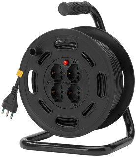 Avvolgicavo 30mt 3x1,5 con spina italiana 16A S17 + 4 prese universali + disgiuntore termico