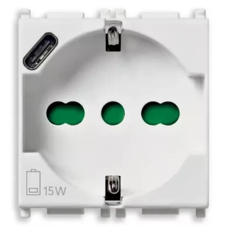 Presa 2P+T 16A universale + USB C bianco
